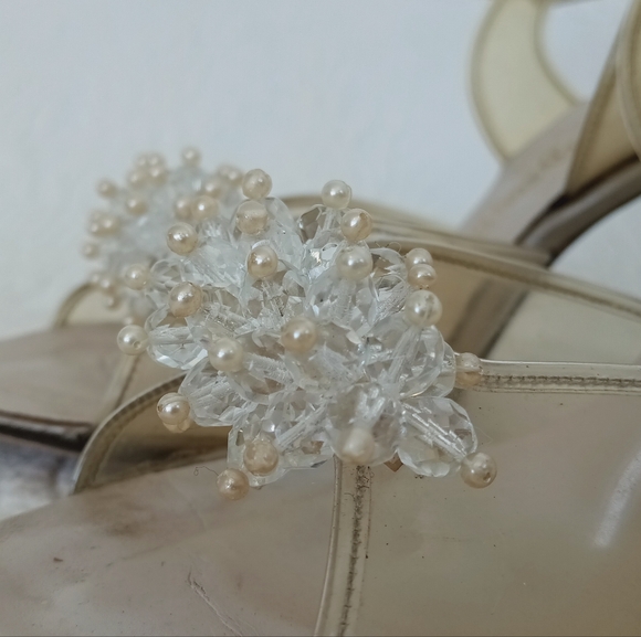 Gotham Clear Beaded Princess Heels Transparent Retro Bridal Glass Slippers Cute - Picture 3 of 13